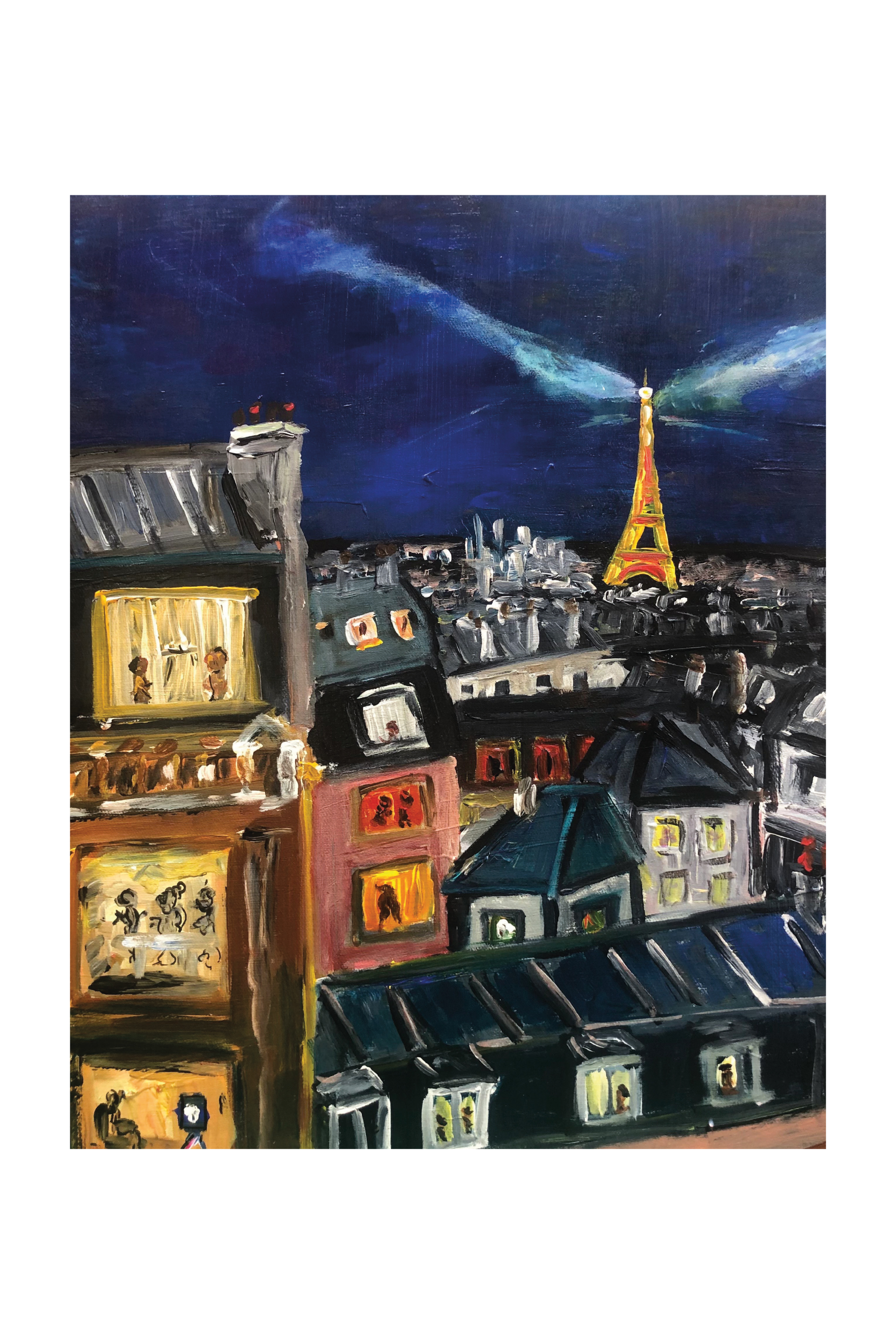 Paris de nuit, Tour Eiffel, peinture de Véronique Françaix