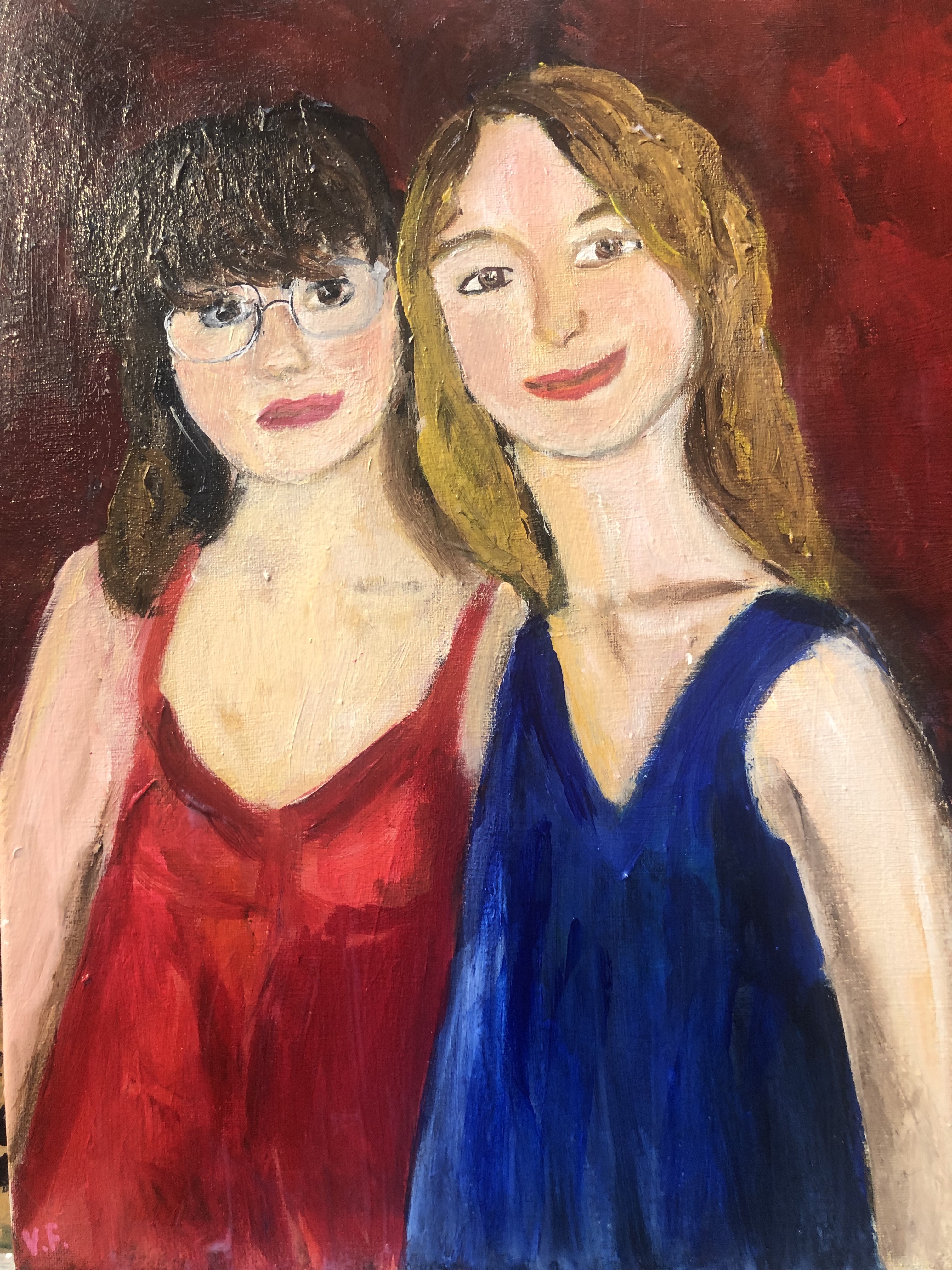 Portrait de deux sœurs, peinture figurative, Véronique Françaix