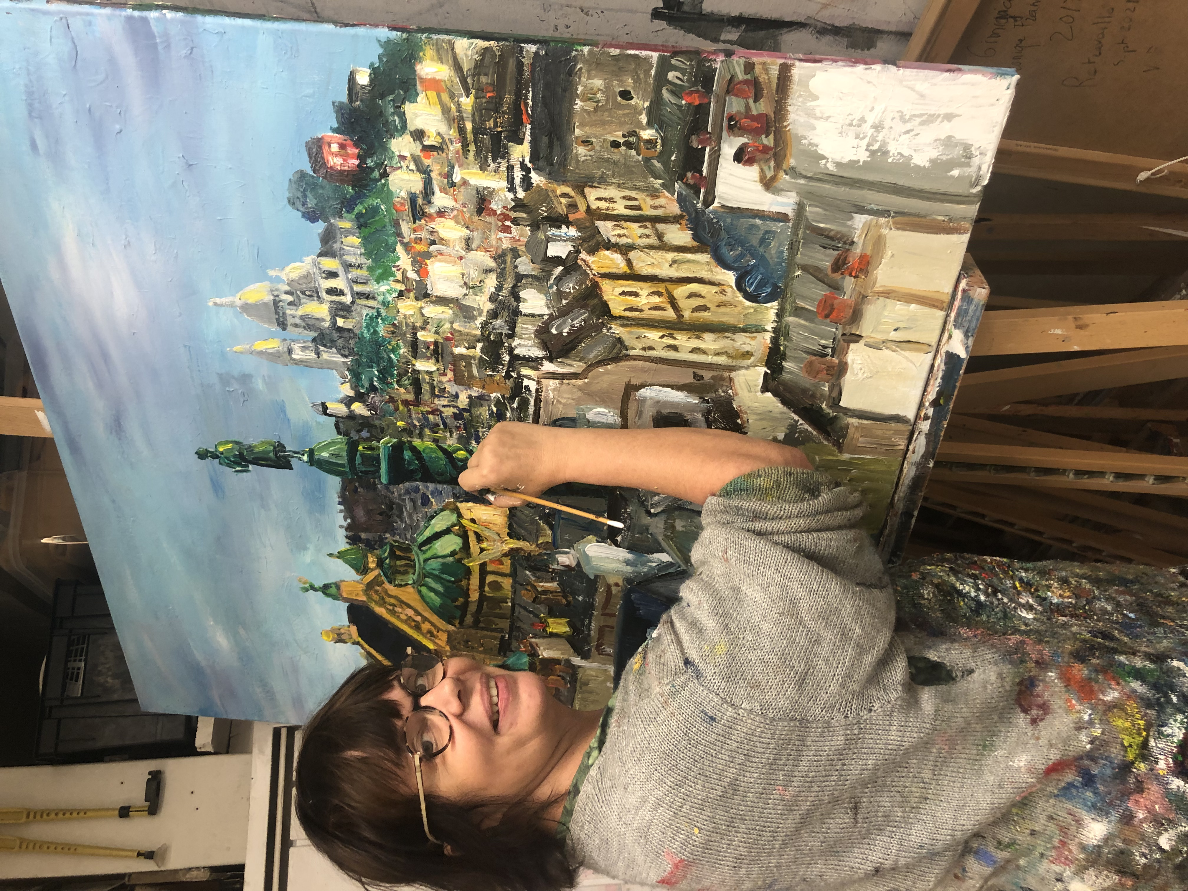 Véronique Françaix dans son atelier, artiste peintre française