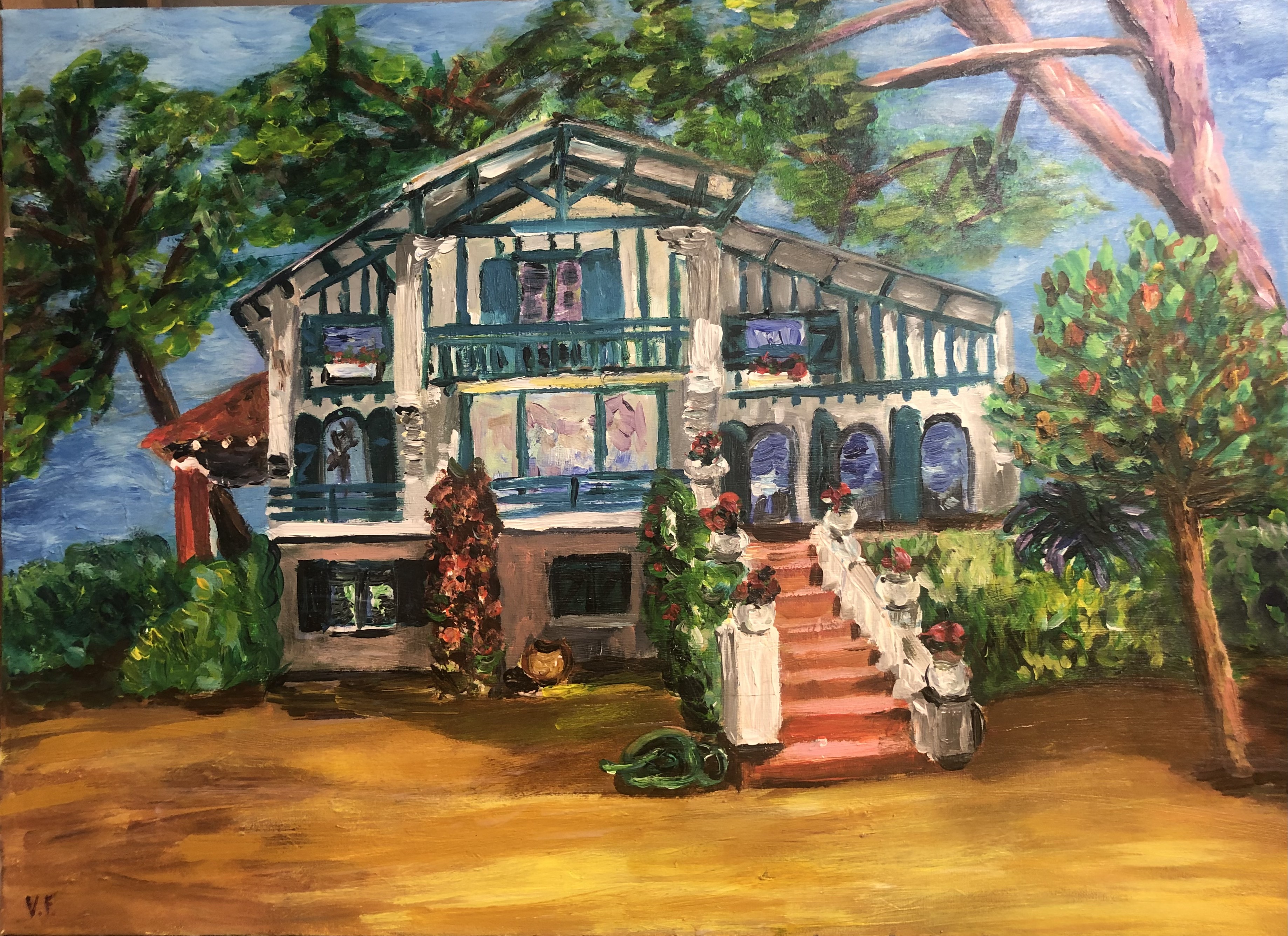Villa basque, portrait de maison peint, Véronique Françaix