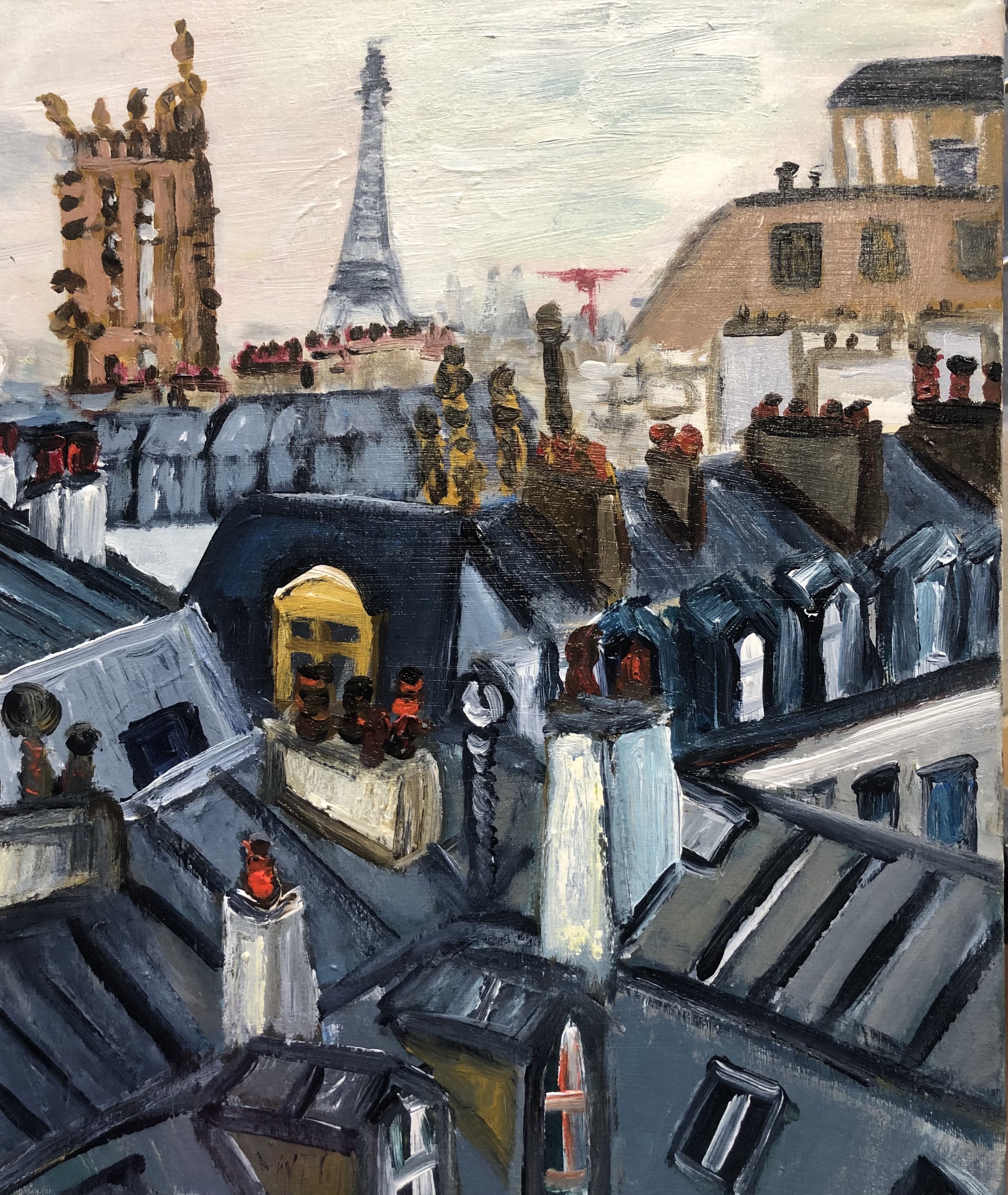 Toits de Paris et Tour Eiffel, peinture de Véronique Françaix