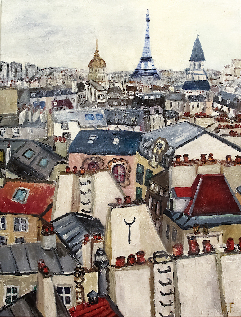 La valse des toits, peinture de Véronique Françaix